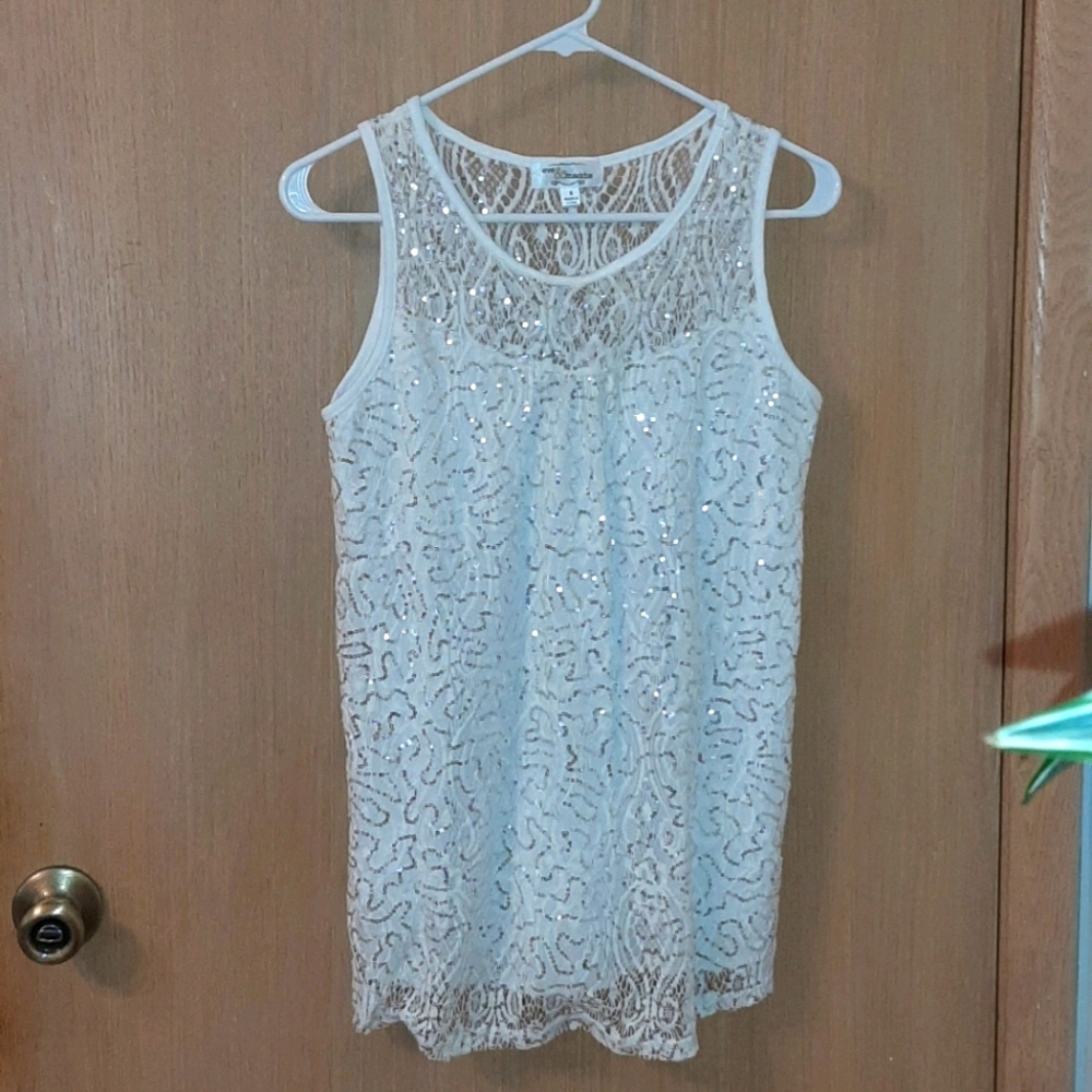 Sparkly semi-sheer layered sleeveless top